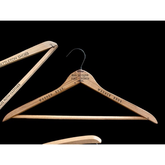 Vintage Advertising Wood Clothing Hangers A Davis Louis Roth Washer Bros 3pc Lot - Picture 3 of 4